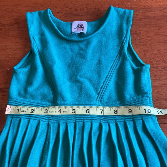 Milly Minis Girl Size 6/7 Green Josephine Pleated Ribbed Knit Flounced Hem Dress - Picture 9 of 10